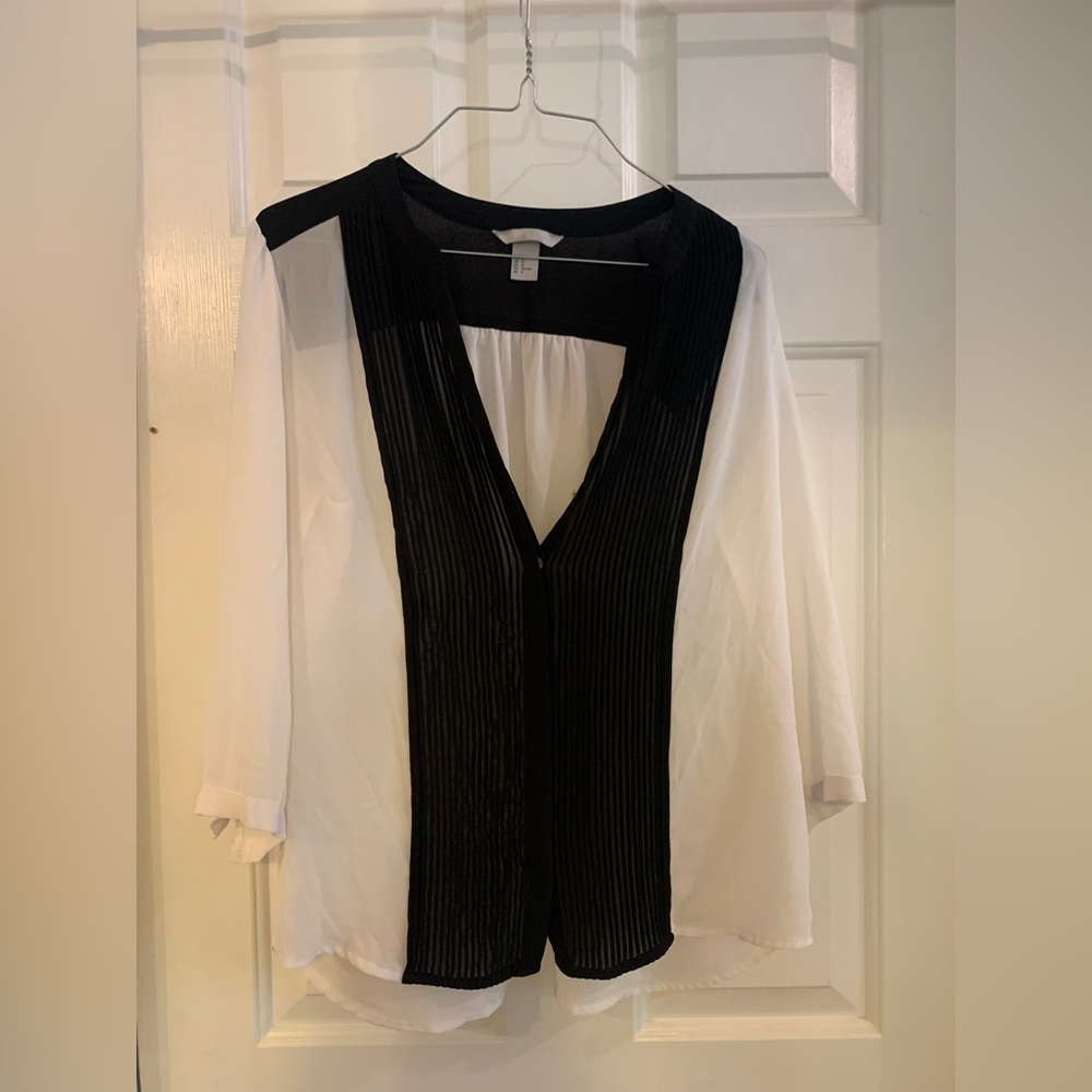 Sheer black and white button down.